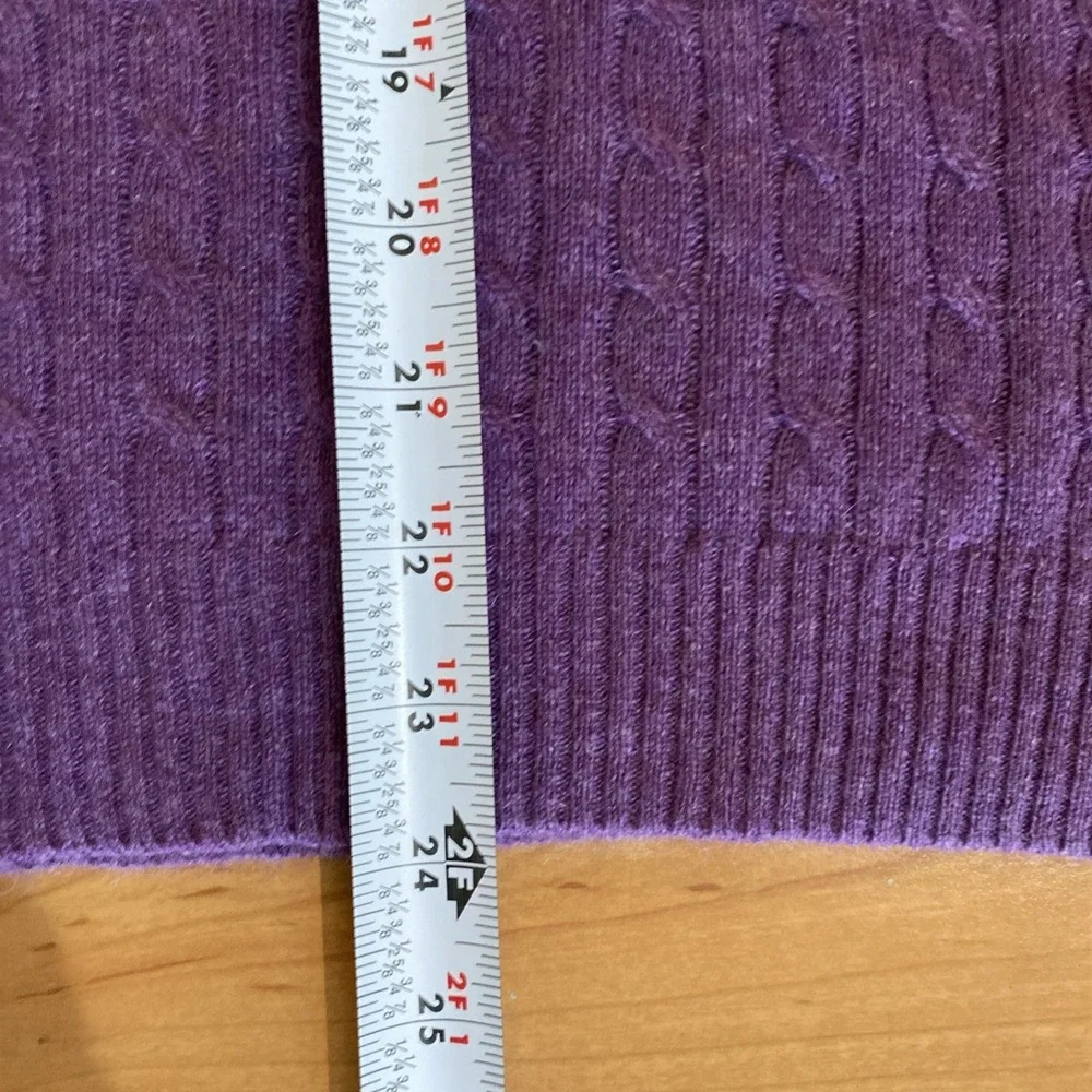 Kenar Cashmere Sweater Cable Knit V Neck 2 Ply Y2K Style Size Large Purple